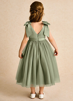 Azazie Serene Flower Girl Dresses Pistachio Ball-Gown Bow Matte Satin Dress image6