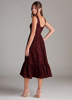Azazie Alissa Bridesmaid Dresses Cabernet A-Line with Pockets Floral Burnout Dress image7