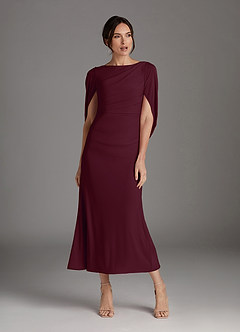 Azazie Bellona Mother of the Bride Dresses Cabernet Sheath Boatneck Luxe Knit Dress image7