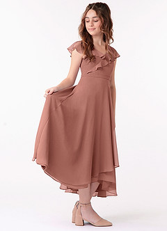 Azazie Posie Junior Cedar Rose A-Line Ruched Chiffon Dress image3