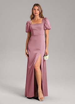 Azazie Fyona Bridesmaid Dresses Vintage Mauve A-Line Pleated Stretch Satin Dress image3
