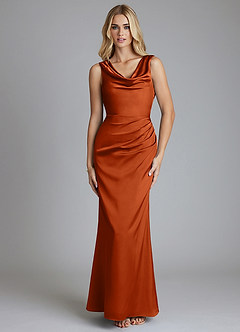 Azazie Tallie Bridesmaid Dresses Burnt Orange Mermaid Pleated Stretch Satin Dress image9