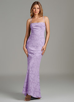 Azazie Ola Bridesmaid Dresses Lilac Mermaid Corset Floral Burnout Dress image4