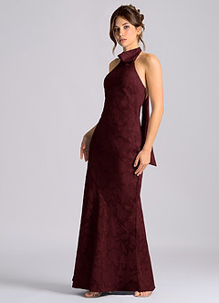 Azazie Velli Brudtärnklänningar Klä av Sjöjungfru i Blommig Utbrändhet Hög hals Cabernet image6