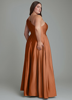 Azazie Melanie Robes de demoiselle d'honneur Robe Trapèze en Satin extensible Épaules dénudées Cuivre image8
