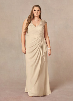 Azazie Gladys Mother of the Bride Dresses Champagne A-Line Queen Anne Lace Chiffon Dress image7