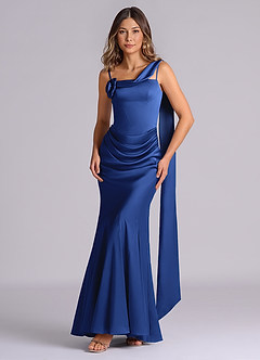 Azazie Inara Bridesmaid Dresses Royal Blue Mermaid Pleated Stretch Satin Dress image1