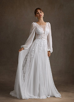 Azazie Keylani Robes de mariée Robe Trapèze en Dentelle Blanc De Diamant image5