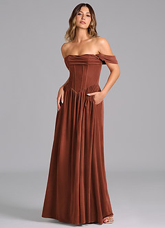 Azazie Hattie Bridesmaid Dresses Terracotta A-Line Ruched Velvet Dress image4