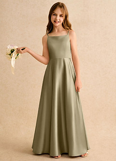 Azazie Joella Girls Formal Flower Girl Dresses Moss Green A-Line Pleated Stretch Satin Dress image2