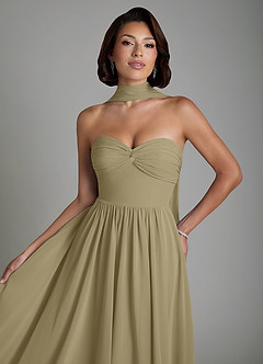 Azazie Petra Robes de demoiselle d'honneur Robe Trapèze en Mousseline de soie Corset Vert Mousse image6