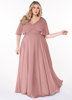 Azazie Pamela Robes de demoiselle d'honneur Robe Trapèze en Mousseline de soie Col V plissé Rose Poussiéreuse image8