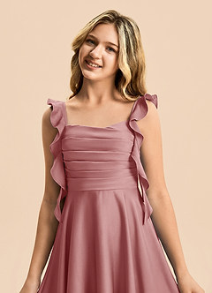Azazie Kira Junior Dusty Rose A-Line Ruched Stretch Satin Dress image7