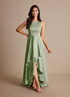 Azazie Niles Mother of the Bride Dresses Dusty Sage A-Line Trains Stretch Satin Dress image1
