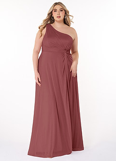 Azazie Brooke Bridesmaid Dresses Amethyst A-Line One Shoulder Mesh Dress image6