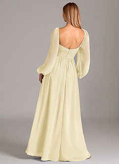 Azazie Bailee Vestidos de damas de honor Vestido de Sorbete De Limón de Gasa de Corte en A con Manga larga image4