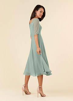 Azazie Naomi At-home Try On Dresses Agave A-Line Boatneck Pleated Chiffon Dress image4