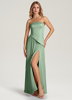 Azazie Tierney Robes de demoiselle d'honneur Robe Trapèze Convertible en Mousseline de soie Sans bretelle Matcha image6