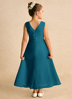 Azazie Edelweiss Flower Girl Dresses Ink Blue A-Line Pleated Chiffon Dress image2