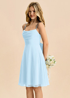 Azazie Bear Junior Abito A-Line in Chiffon Plissettato Azzurro image4