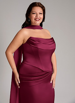 Azazie Sorrel Bridesmaid Dresses Burgundy Mermaid Strapless Stretch Satin Convertible Dress image10