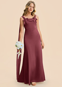 Azazie Chelsea Junior Merlot Sheath Pleated Stretch Satin Dress image3
