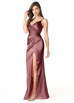 Azazie Sukia Final Sale Vintage Mauve Mermaid Pleated Metallic Satin Dress image3