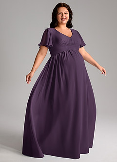 Azazie Verna Maternity Bridesmaid Dresses A-Line V-Neck Ruched Chiffon Floor-Length Dress image3