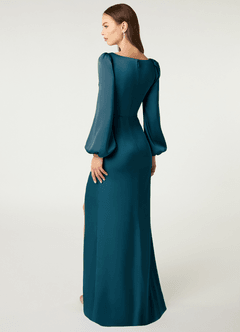 Azazie Mel Bridesmaid Dresses Ink Blue Sheath Long Sleeve Stretch Satin Dress image4