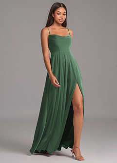 Azazie Elle Bridesmaid Dresses Eucalyptus A-Line with Pockets Velvet Dress image6