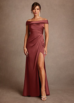 Azazie Bedford Mère de la mariée Robes Robe Fourreau en Satin extensible Plissé Terracotta image1