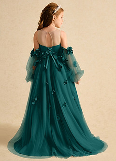 Azazie Karrie Flower Girl Dresses Peacock A-Line with Sleeves Tulle Dress image2
