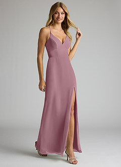Azazie Becca Bridesmaid Dresses Vintage Mauve Sheath V-Neck Chiffon Dress image2