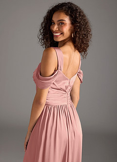 Azazie Lianne Jurken voor bruidsmeisjes Jurk van Stretch Satijn met A-Lijn Off the Shoulder Rozet image4