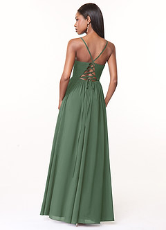 Azazie Marilyssa Bridesmaid Dresses Eucalyptus A-Line Corset Stretch Chiffon Dress image2