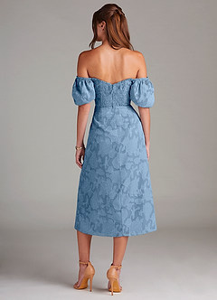 Azazie Evalina Bridesmaid Dresses Steel Blue Sheath Floral Burnout Dress image6