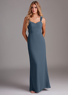Azazie Denice Brautjungfernkleider Etui Gefaltet Chiffon Kleid Neptunblau image1