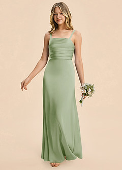 Azazie Astyn Junior Dusty Sage Sheath Pleated Stretch Satin Dress image5