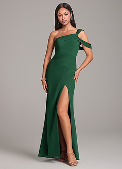 Azazie Wynter Vestidos de damas de honor Vestido de Verde Oscuro de Gasa de Corte Recto con Vestidos sin tirantes image1