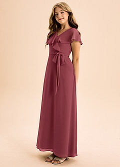 Azazie Lainey Junior Abito A-Line in Chiffon Con Tasche Merlot image3
