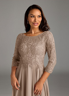 Azazie Marge Kleider für die Brautmutter A-Linie Schaufel Spitze Chiffon Kleid Taupe image5