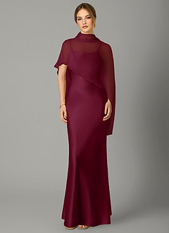 Azazie Jaleesa Bridesmaid Dresses Mulberry A-Line High Neck Stretch Satin Dress image1