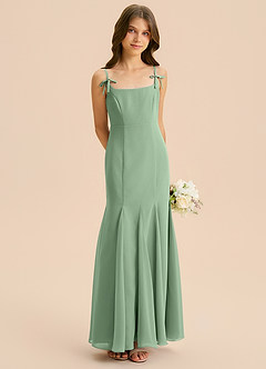 Azazie Evey Junior Abito Sirena in Chiffon Plissettato Matcha image4