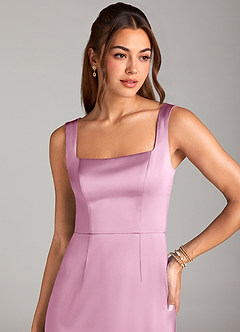 Azazie Flori Bridesmaid Dresses Candy Pink Sheath Side Slit Stretch Satin Dress image5
