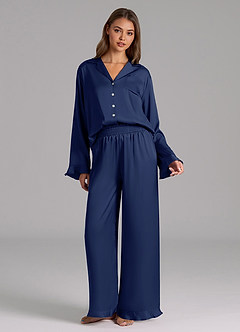 Matching Color Ruffled Satin Long Sleeve Pajama Set