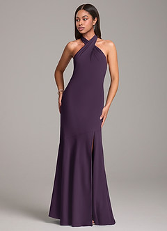 Azazie Lorena Brautjungfernkleider Meerjungfrau-Linie Plissee Chiffon Kleid Pflaume image4