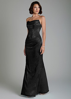 Azazie Ariah Bridesmaid Dresses Black Mermaid Corset Floral Jacquard Burnout Dress image5