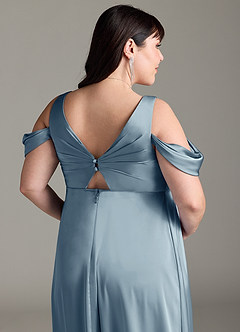 Azazie Rhea vestidos de dama de honor de maternidad Vestido de Acampanado Off The Shoulder Plisado Largo hasta el piso Stretch Satin image13