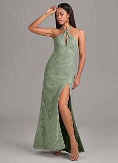 Azazie Ailany Bridesmaid Dresses Agave A-Line Pleated Floral Burnout Dress image4