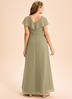 Azazie Lainey Junior Abito A-Line in Chiffon Con Tasche Verde Muschio image2